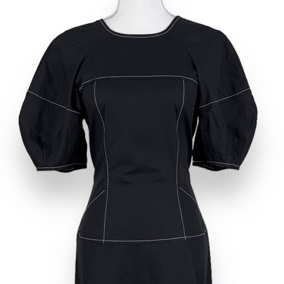 Madewell Dress Womens 0 Black Puff Sleeve Drop Waist Midi Cotton Poplin - Picture 4 of 16